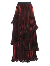HEYFANCYSTYLE Women's Metallic Tailored Tiered Midi Skirt for Evening Events